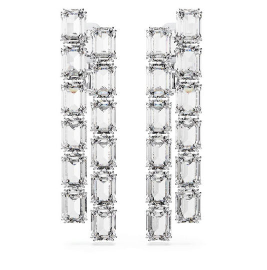 Swarovski 5696320 Orecchini clip Millenia Taglio ottagonale Lunghi Bianchi Rodio