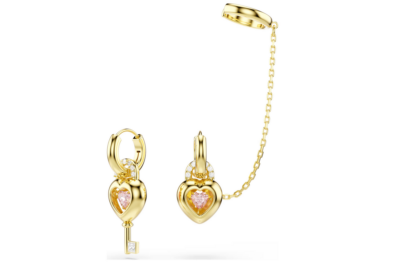 Swarovski 5737294 Orecchini pendenti con ear cuff Idyllia Cuore con chiave Rosa