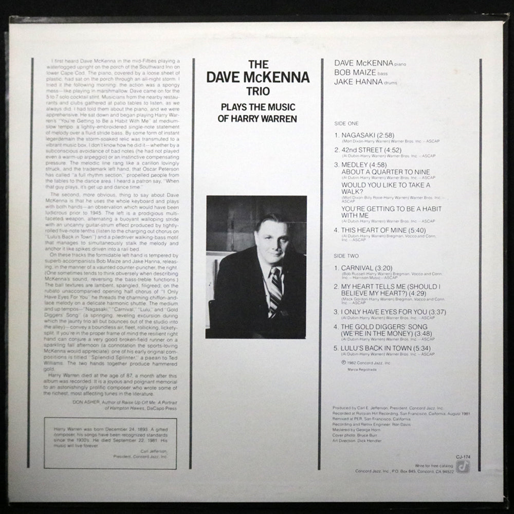 EBOND The Dave McKenna Trio - Plays The Music Of Harry Warren Vinile V002009
