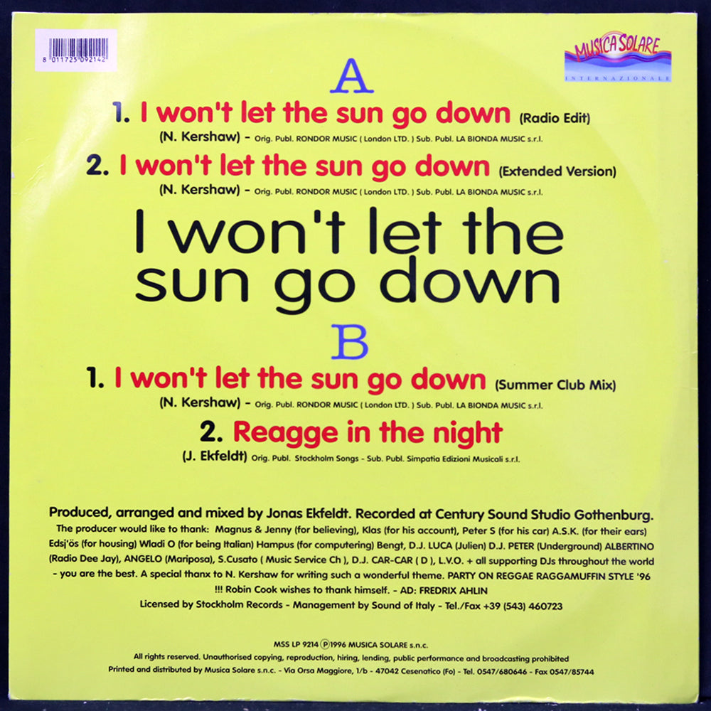 EBOND Robin Cook - I Won't Let The Sun Go Down Vinile V004002