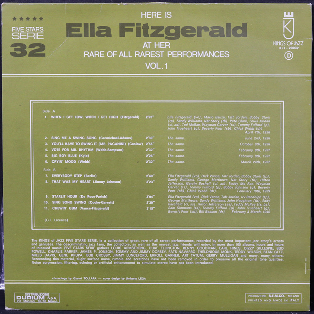 EBOND Ella Fitzgerald - Here Is Ella Fitzgerald At Her Rare Of All Rarest Performances Vol. 1 Vinile V005097