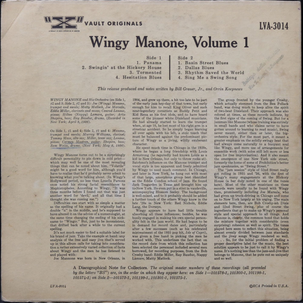 EBOND Wingy Manone - Wingy Manone Volume 1 Vinile V013000