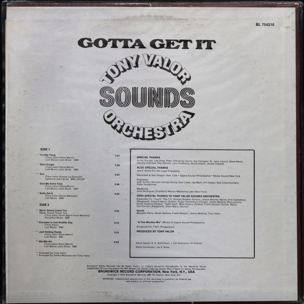 EBOND Tony Valor Sounds Orchestra - Gotta Get It Vinile V013140