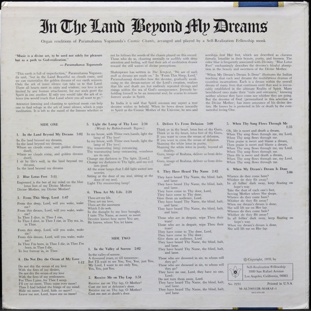 EBOND Paramahansa Yogananda - In The Land Beyond My Dreams Vinile V014146