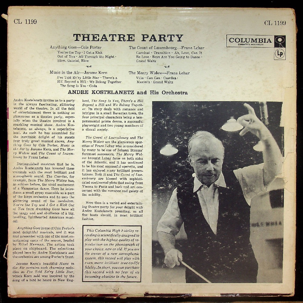 EBOND Andre Kostelanetz And His Orchestra - Theatre Party - Anything Goes - Music In The Air - The Count Of Luxembourg - The Merry Widow Vinile V019010