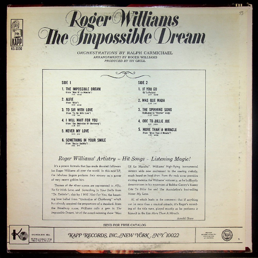 EBOND Roger Williams - The Impossible Dream Vinile V019046
