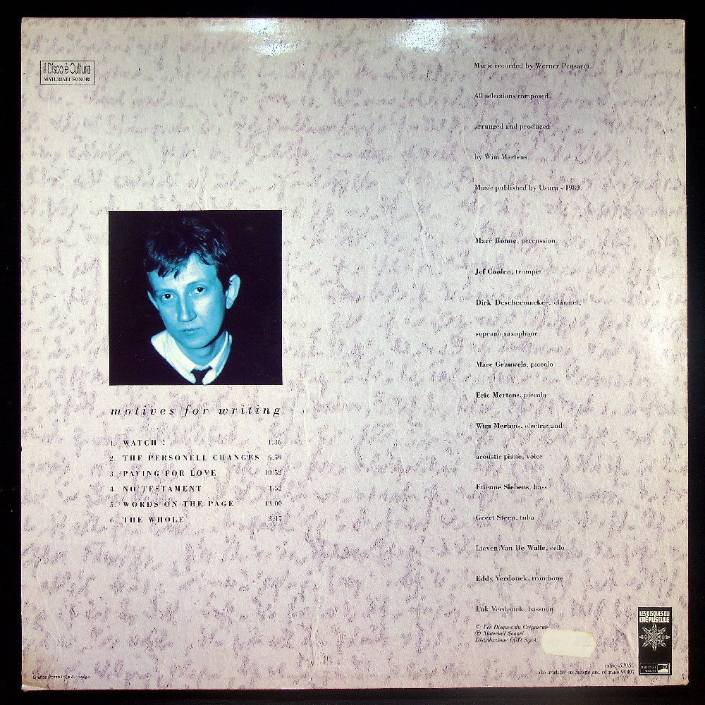 EBOND Wim Mertens - Motives For Writing Vinile V023089
