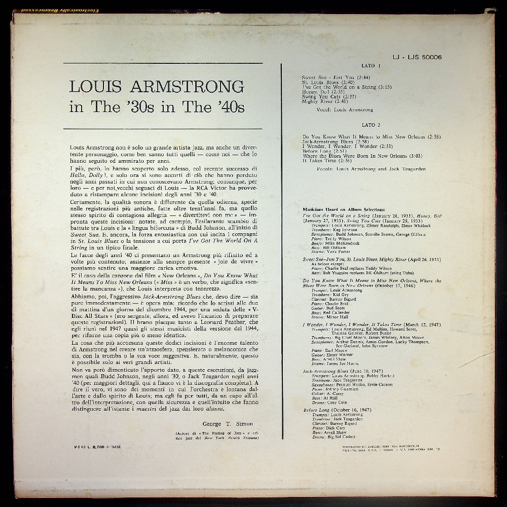 EBOND Louis Armstrong - In The 30's - In The 40's Vinile V026032