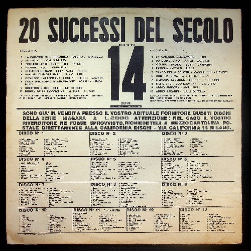 EBOND Various - 20 Successi Del Secolo - Disco N° 14 Vinile V031008