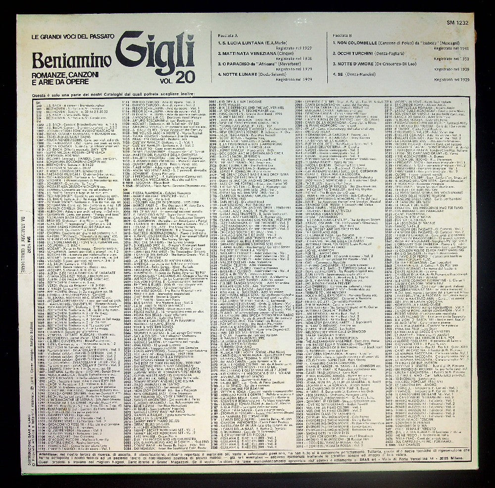 EBOND Beniamino Gigli - Le Grandi Opere Del Passato: Romanze, Canzoni E Arie Da Opere Vol.20 Vinile V036135