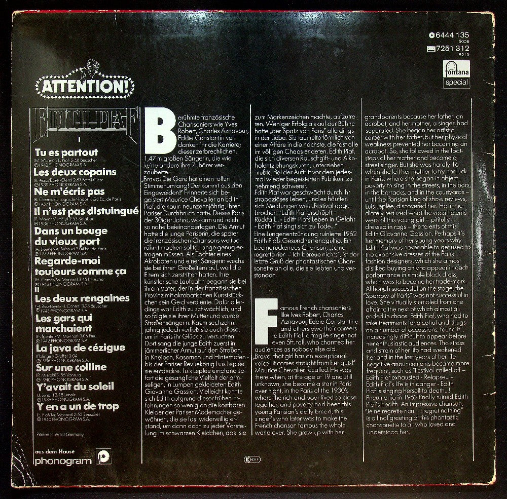 EBOND Edith Piaf - Attention! Edith Piaf! Vinile V037053