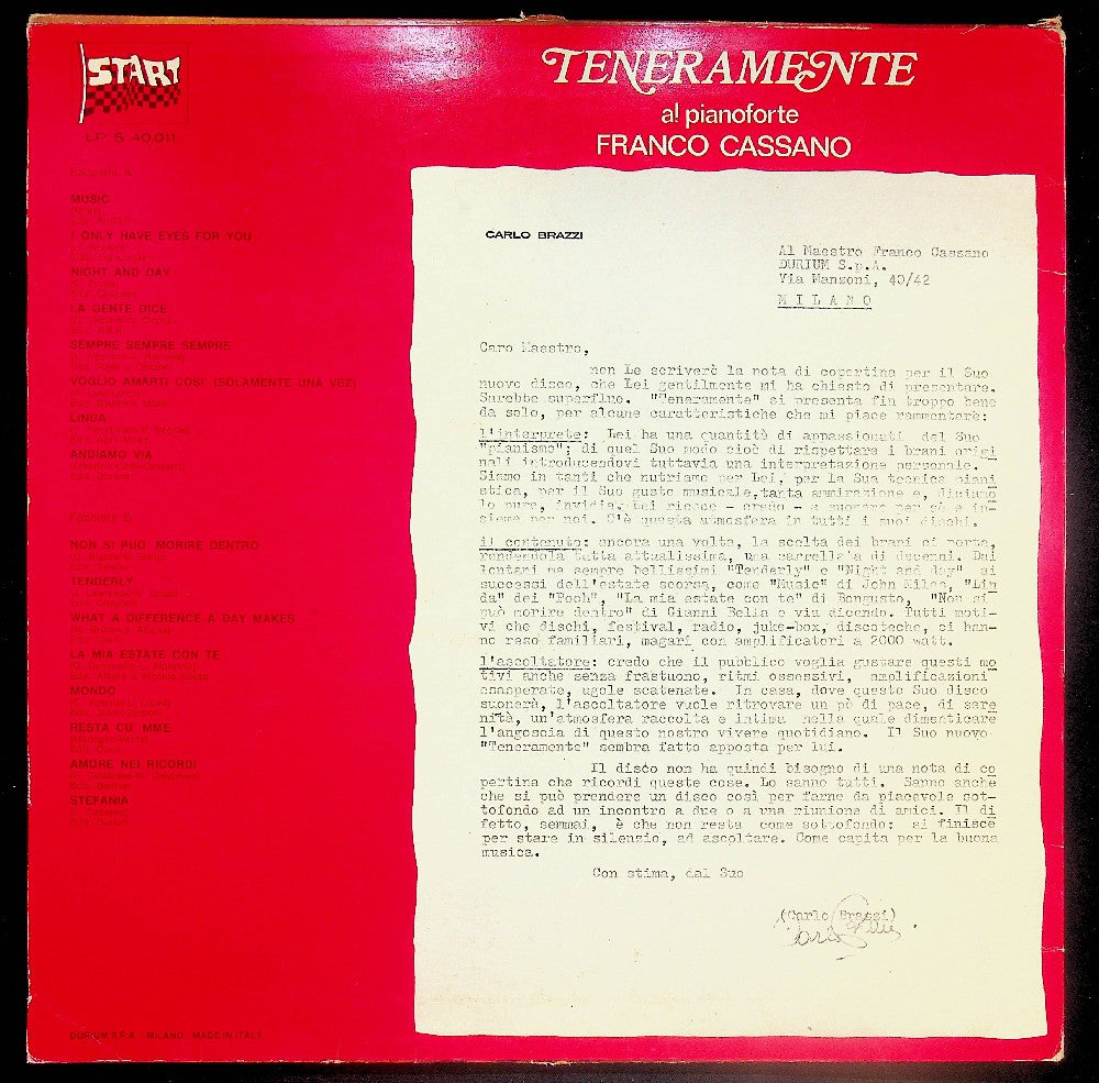 EBOND Franco Cassano - Teneramente Vinile V039133