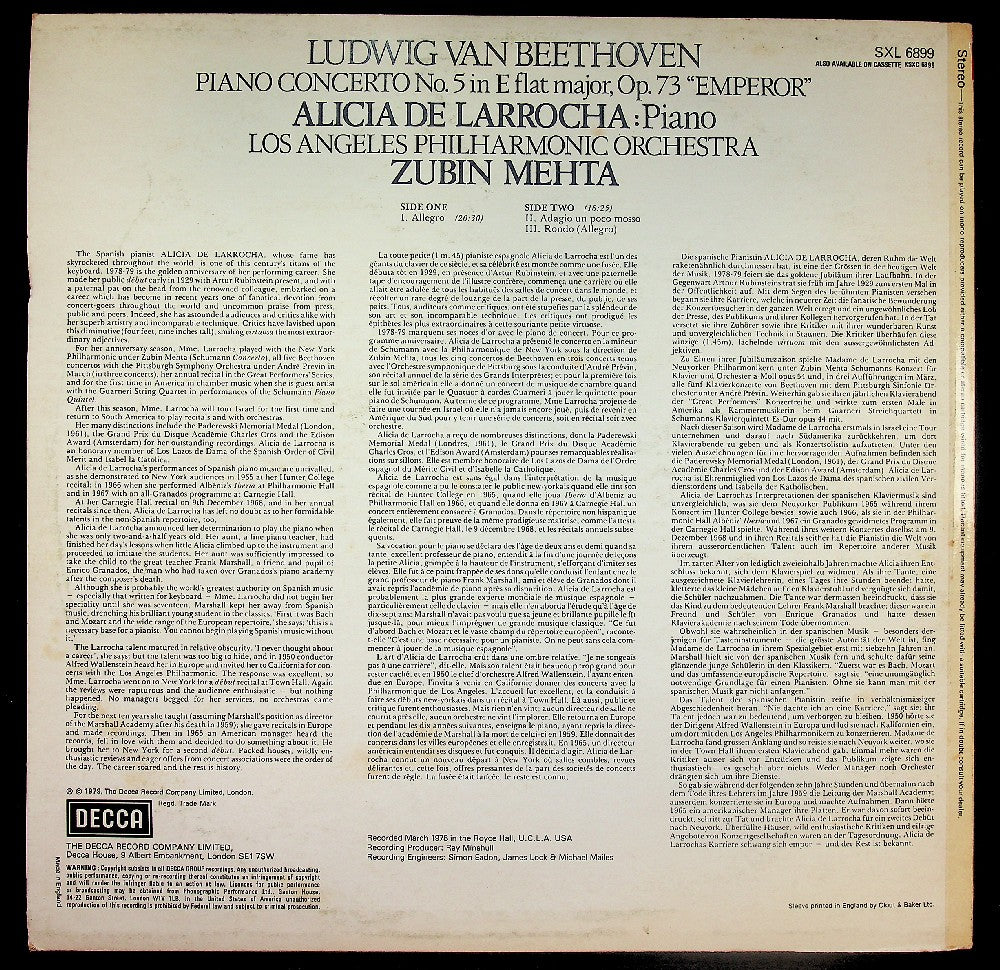 EBOND De Larrocha - Beethoven - Piano Concerto No.5 'Emperor' Vinile V042120