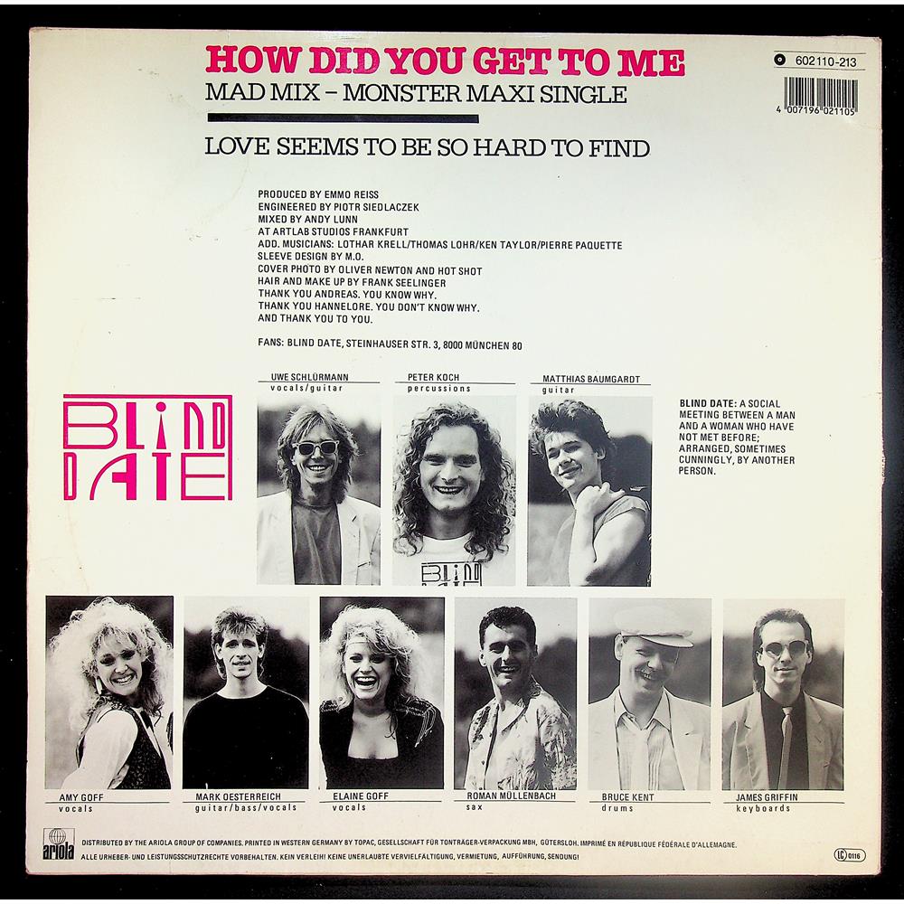 EBOND Blind Date - How Did You Get To Me Vinile V043035