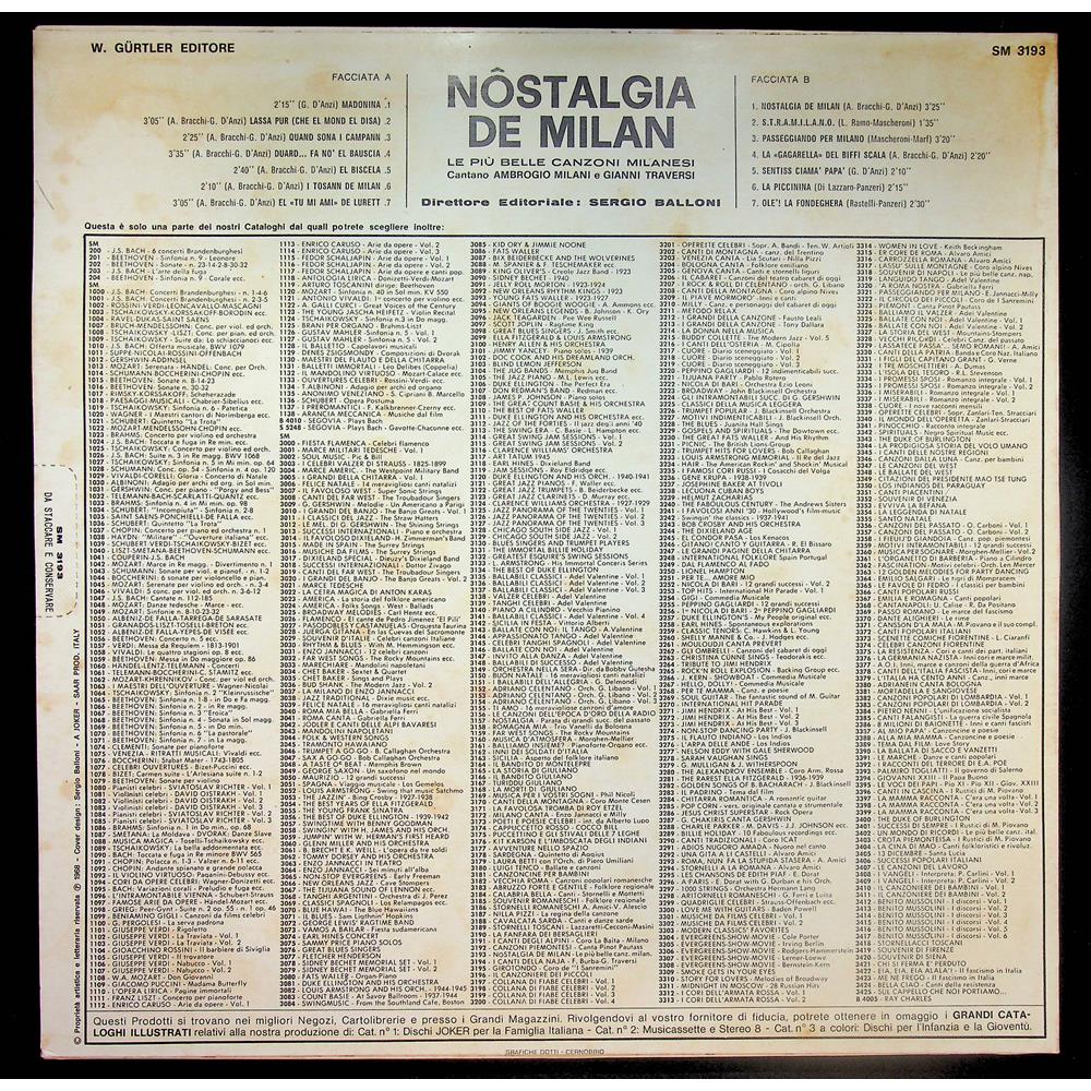EBOND Ambrogio Milani - Nostalgia De Milan Vinile V053007