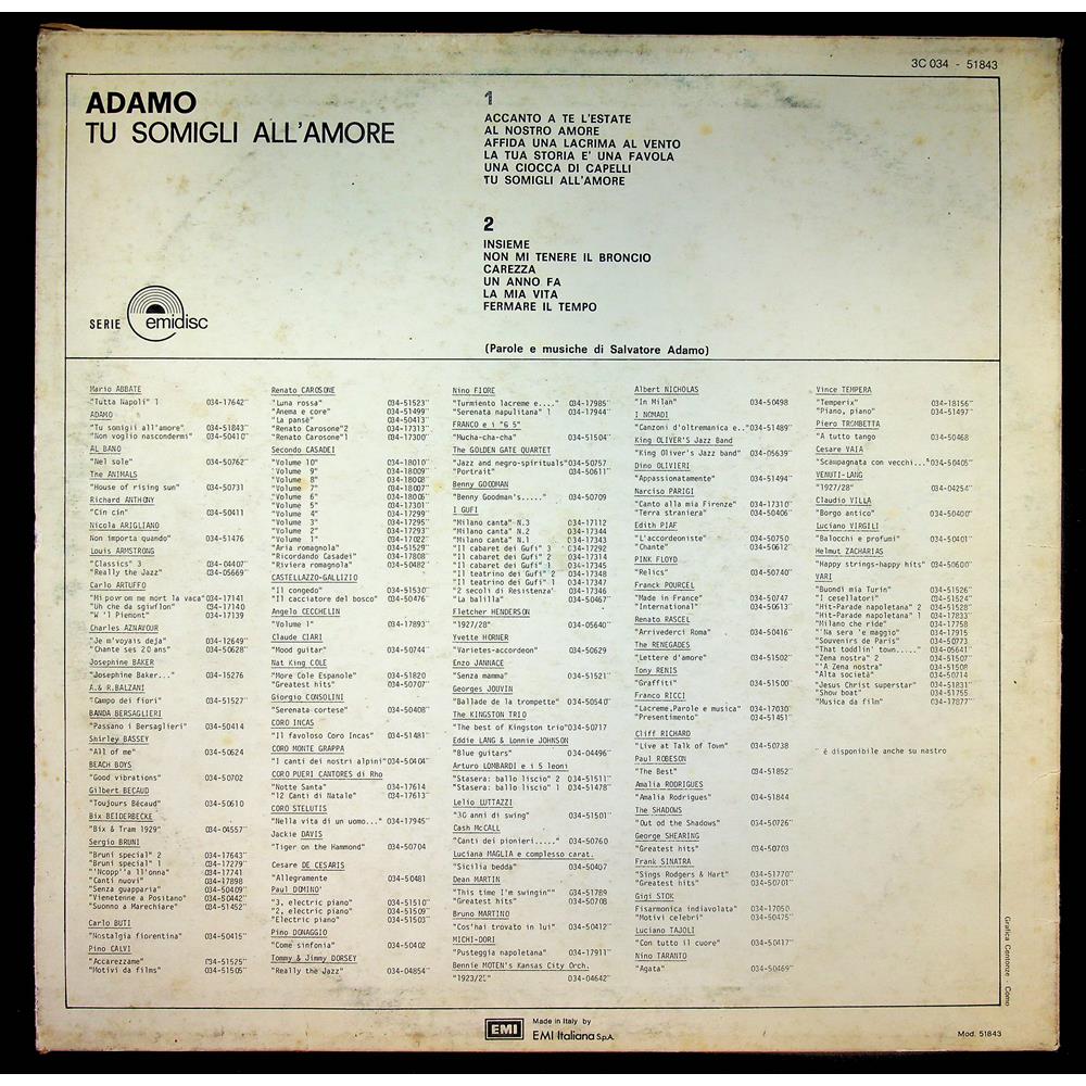 EBOND Adamo - Tu Somigli All'Amore Vinile V053017