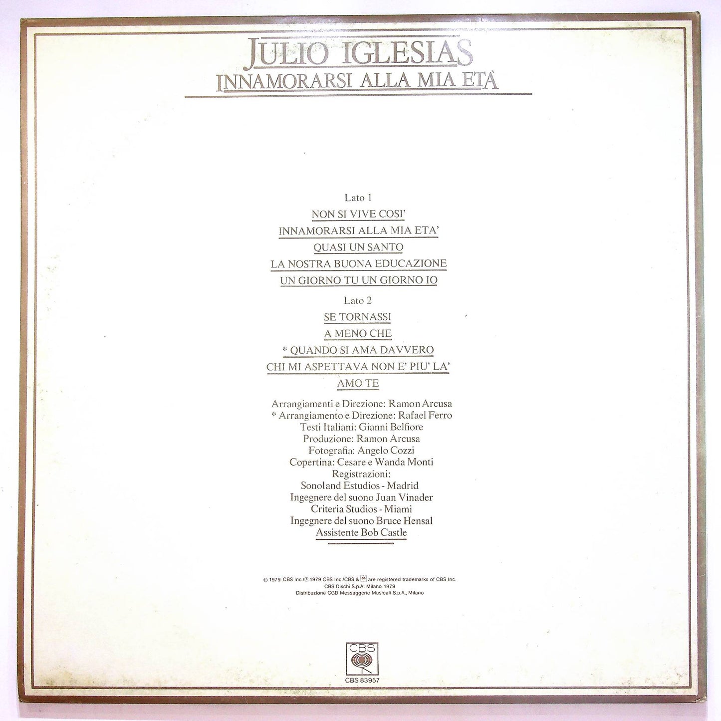 EBOND Julio Iglesias - Innamorarsi Alla Mia Eta Vinile V066012