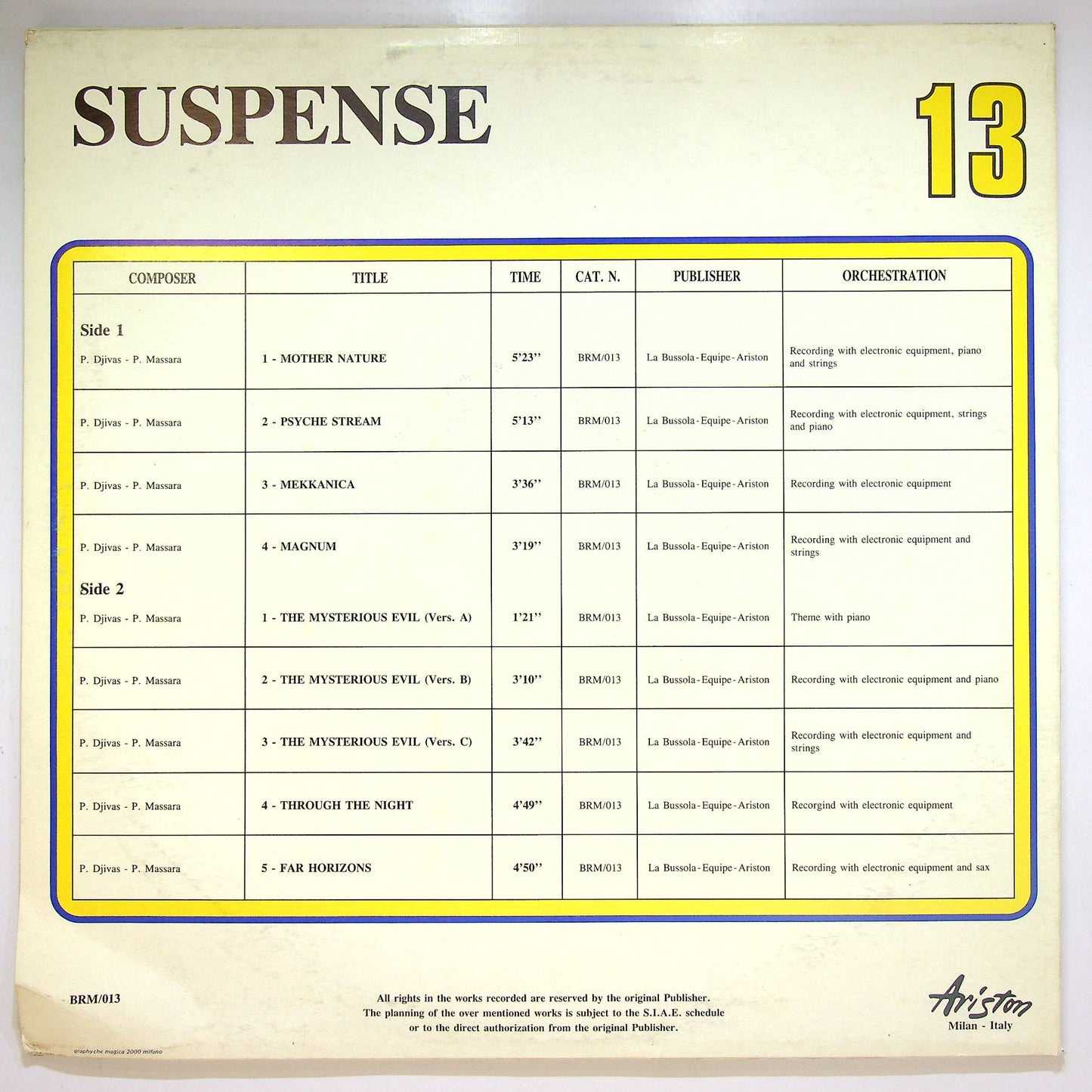 EBOND P.Djivas / P.Massara - Suspense Vinile V066093