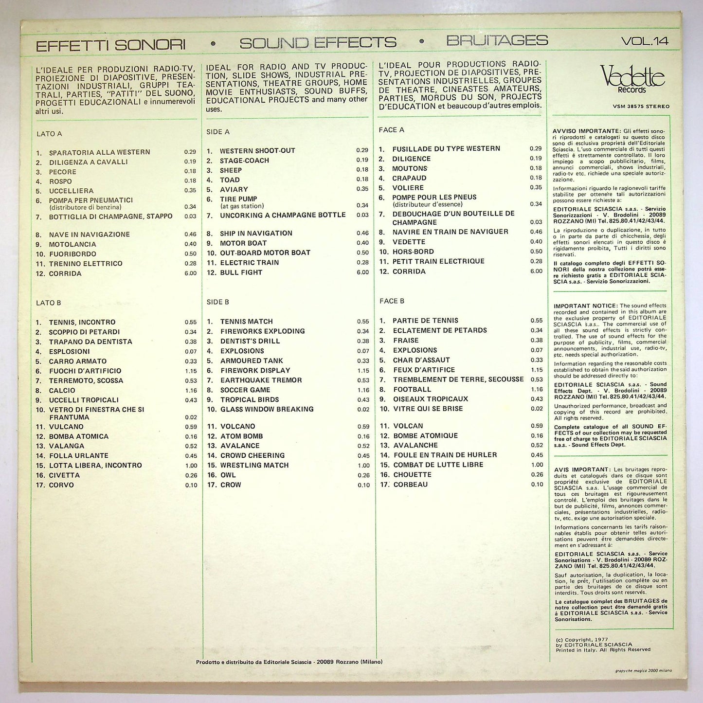 EBOND No Artist - Effetti Sonori Vol. 14 - Sound Effects Vinile V067060