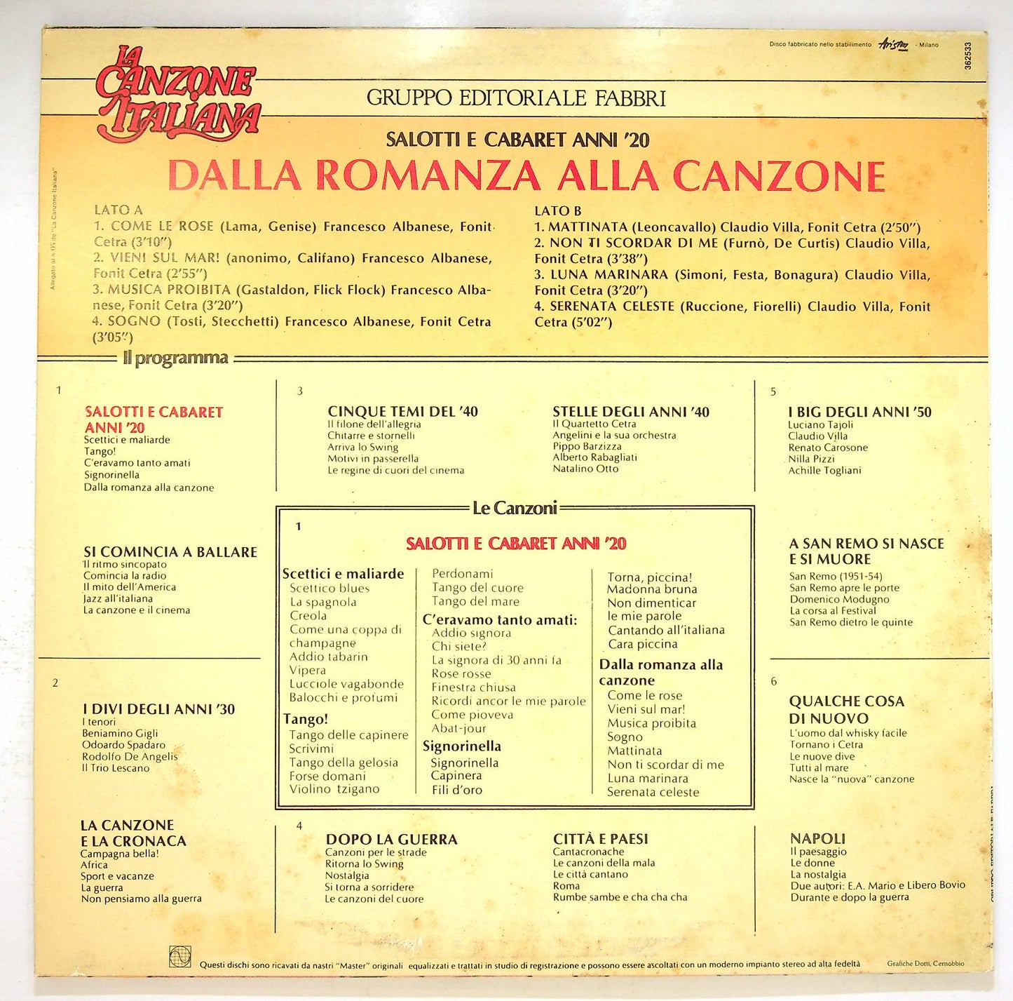 EBOND Various - Dalla Romanza Alla Canzone Vinile V069017