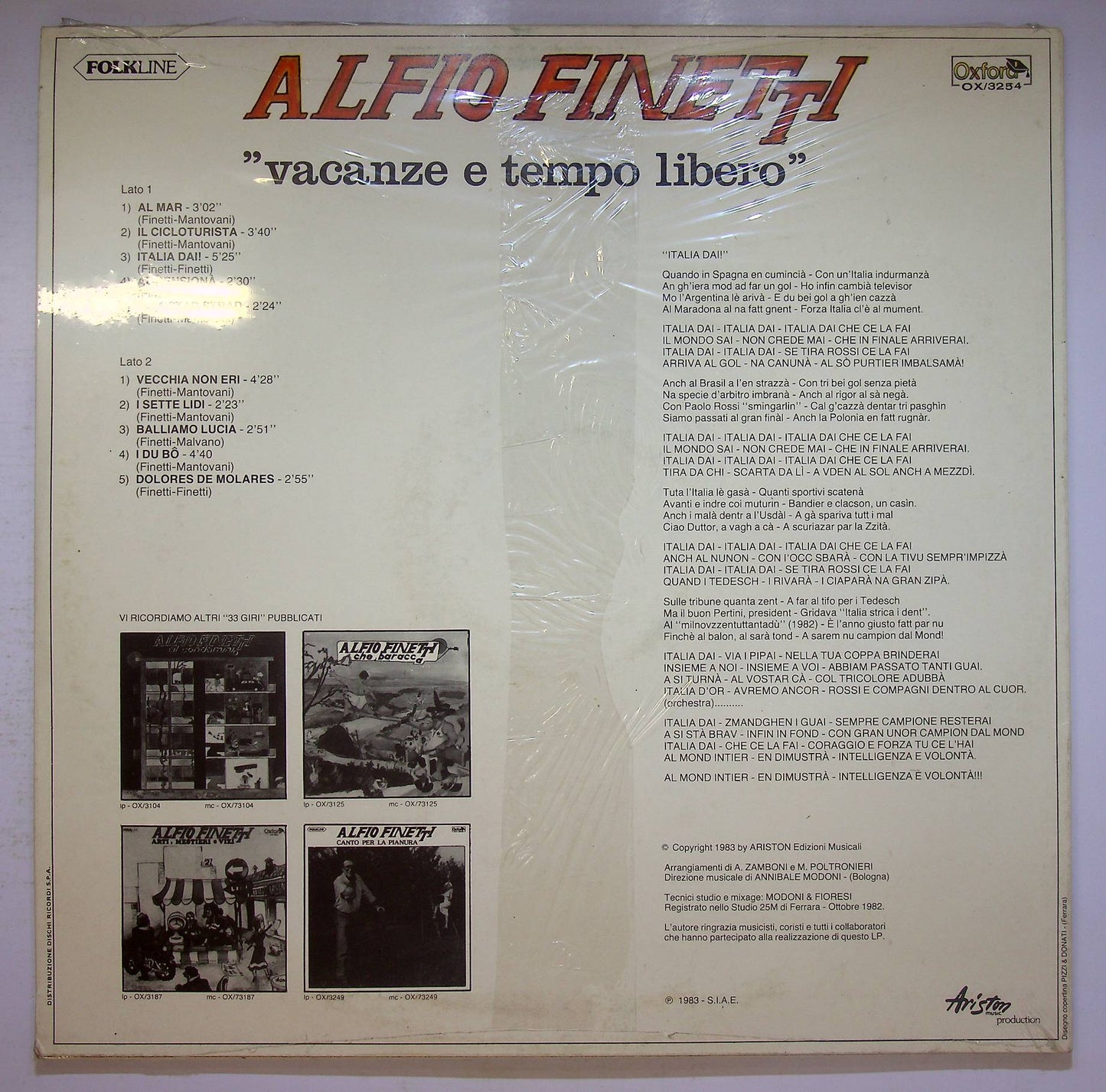 EBOND Alfio Finetti - Vacanze E Tempo Libero Vinile V069031