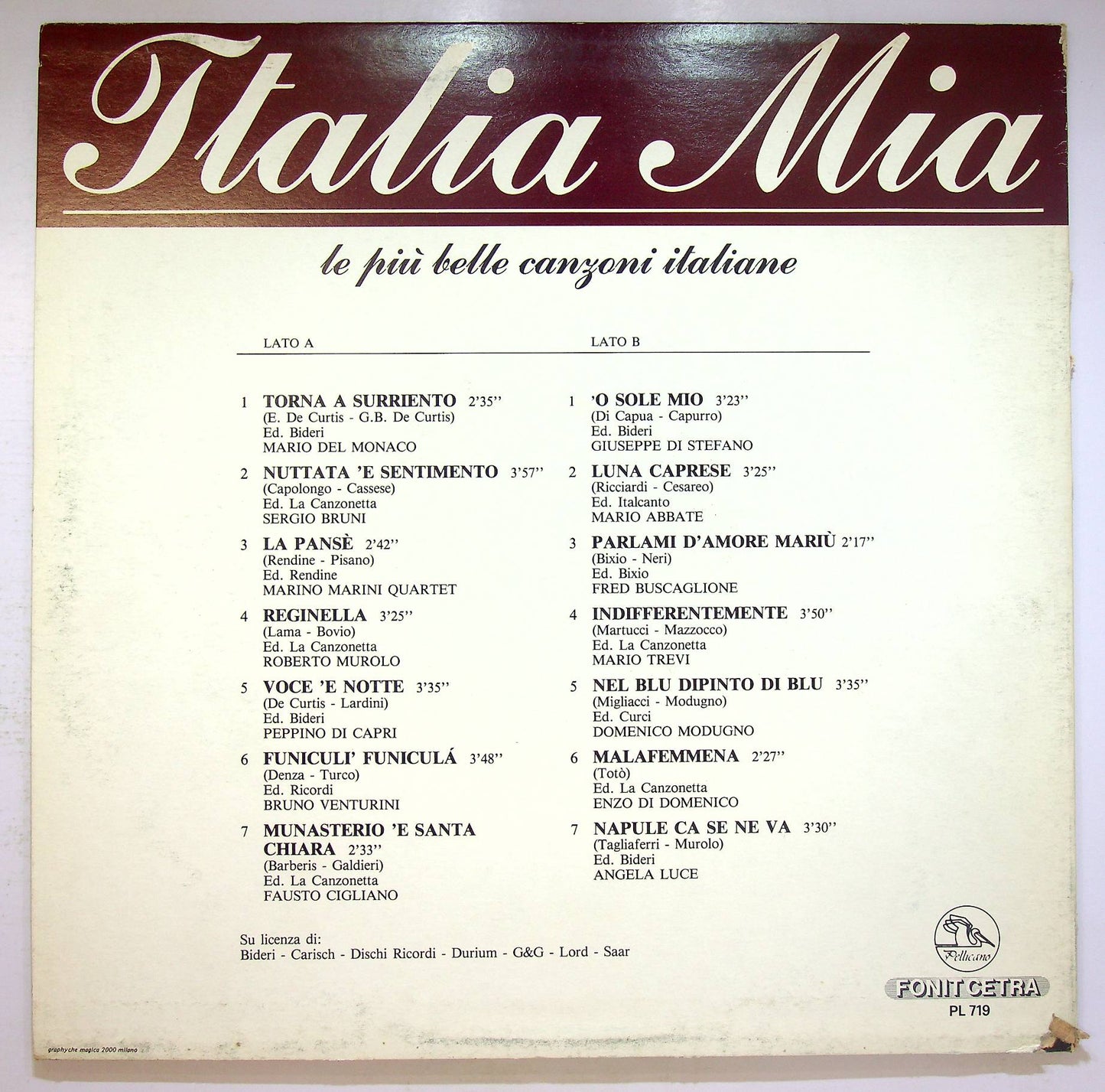 EBOND Various - Italia Mia Le Piu Belle Canzoni Italiane Vinile V069044
