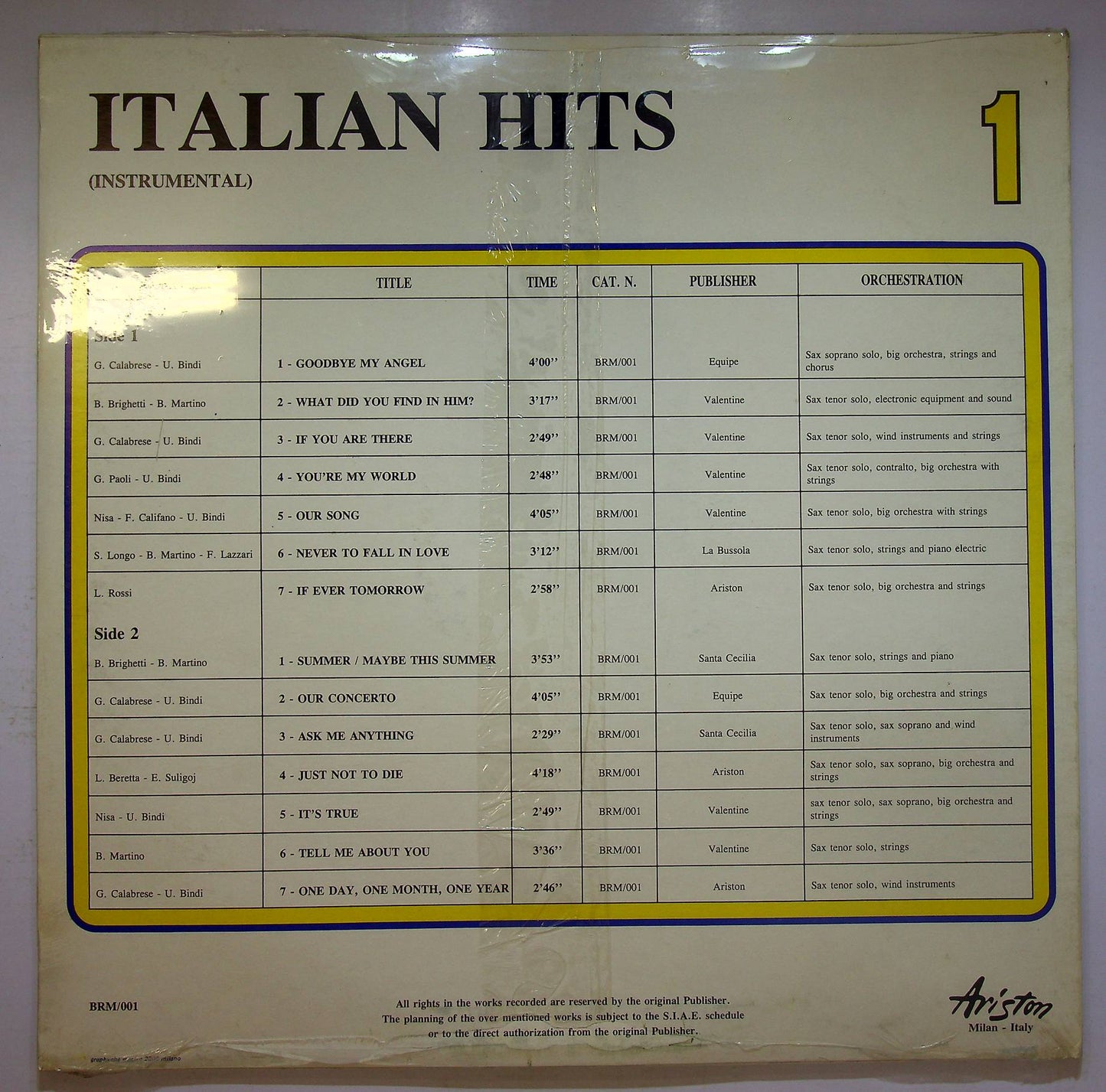 EBOND Various - Italian Hits (Instrumental) Vinile V069046