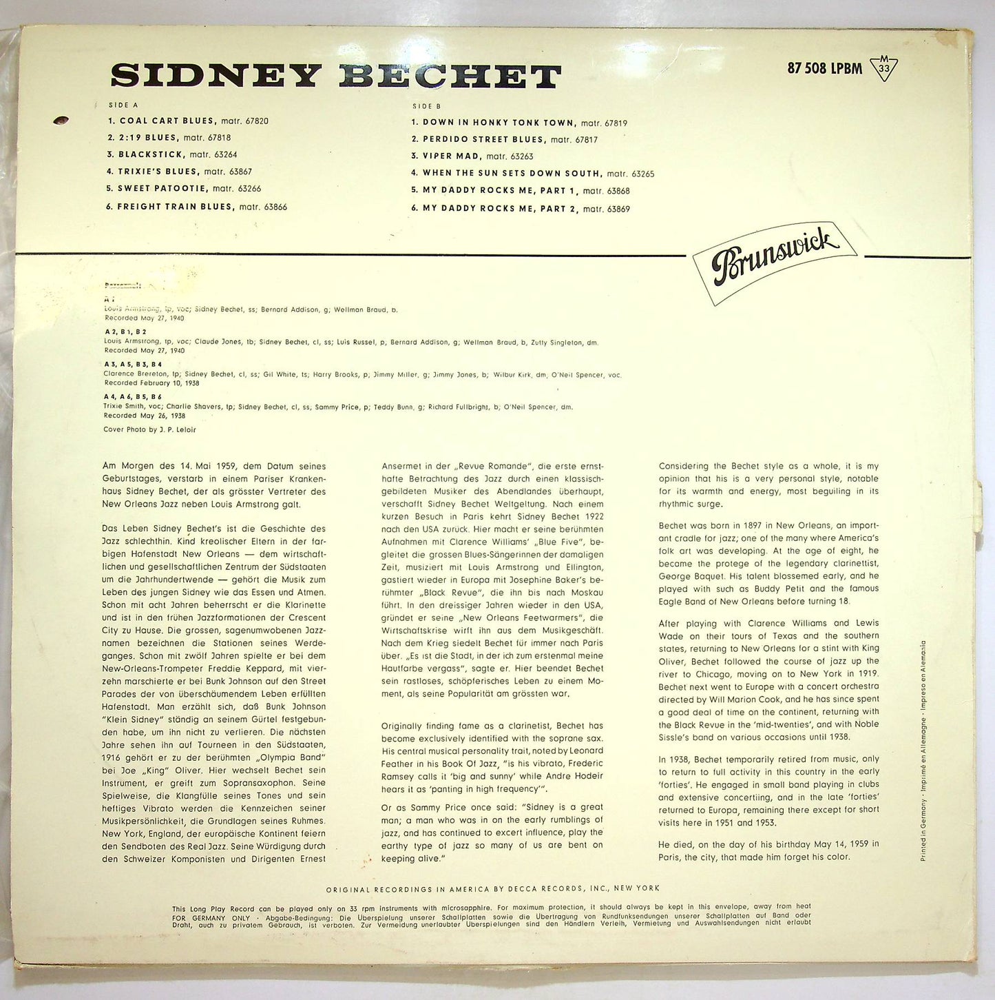 EBOND Sidney Bechet With Louis Armstrong, Trixie Smith Vinile V070084