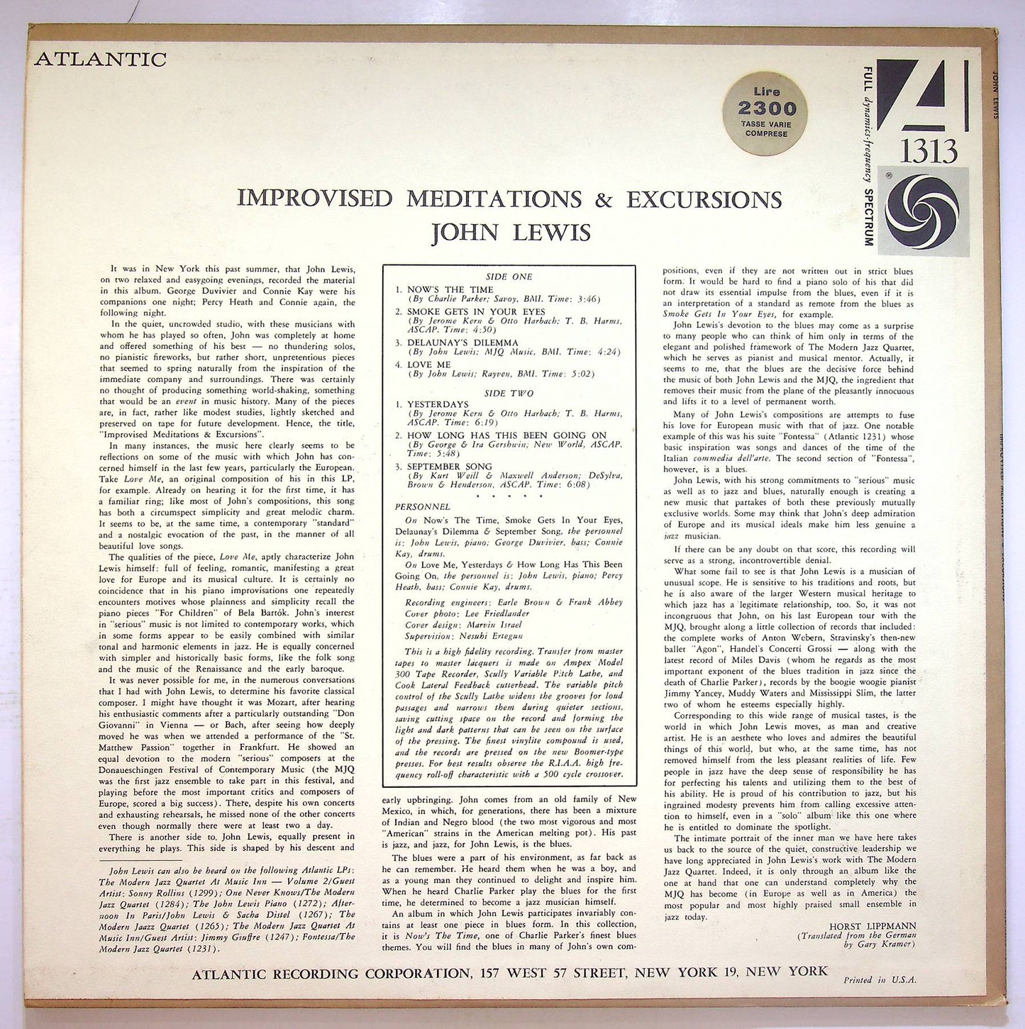 EBOND John Lewis - Improvised Meditations & Excursions Vinile V070094