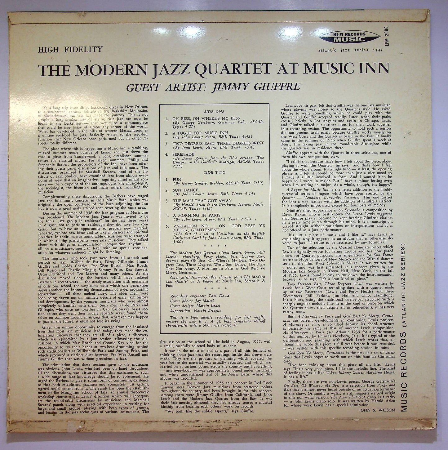EBOND The Modern Jazz Quartet Guest Artist: Jimmy Giuffre Vinile V070102