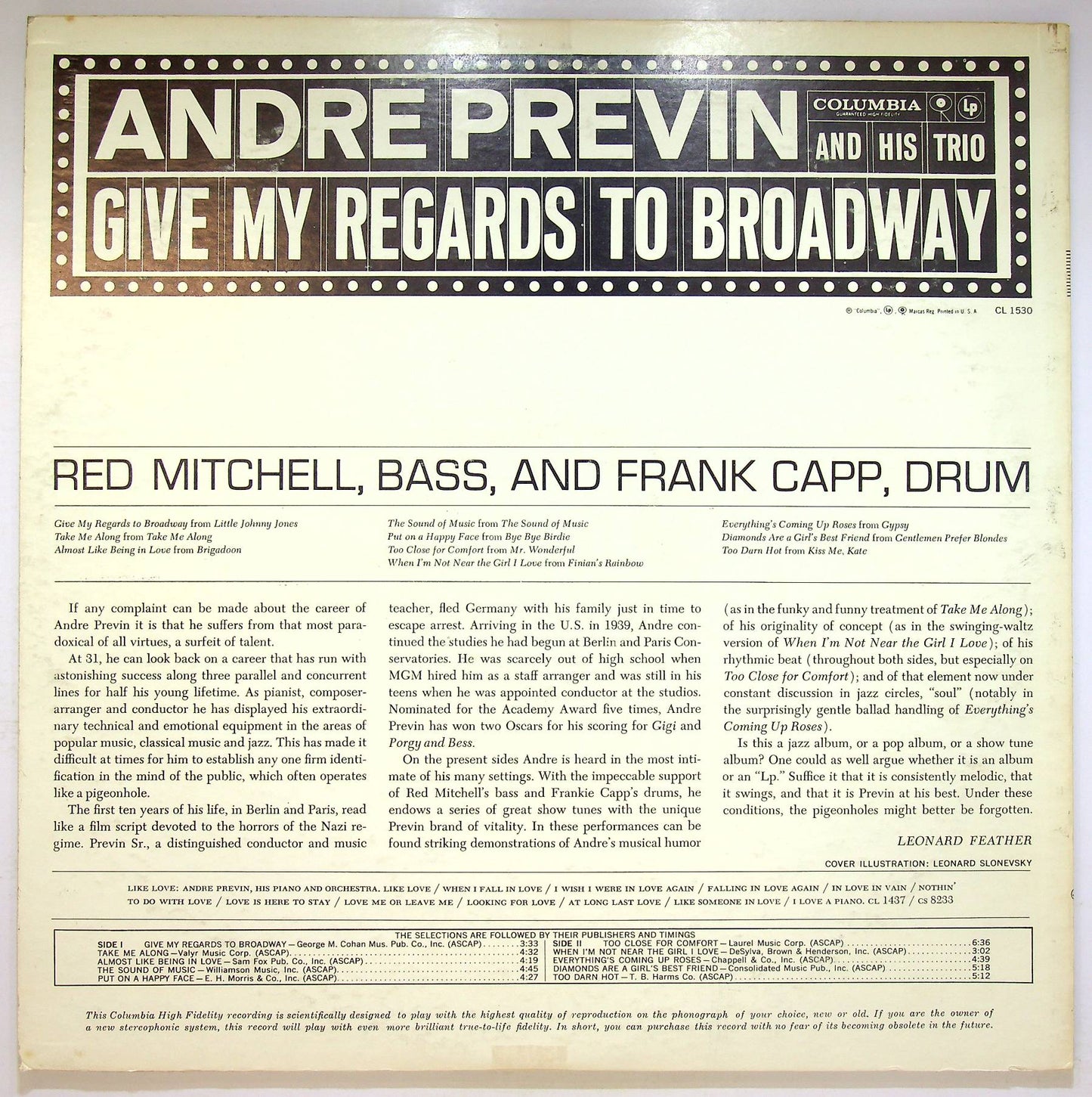 EBOND Andre Previn And His Trio - Give My Regards To Broadway Vinile V071005