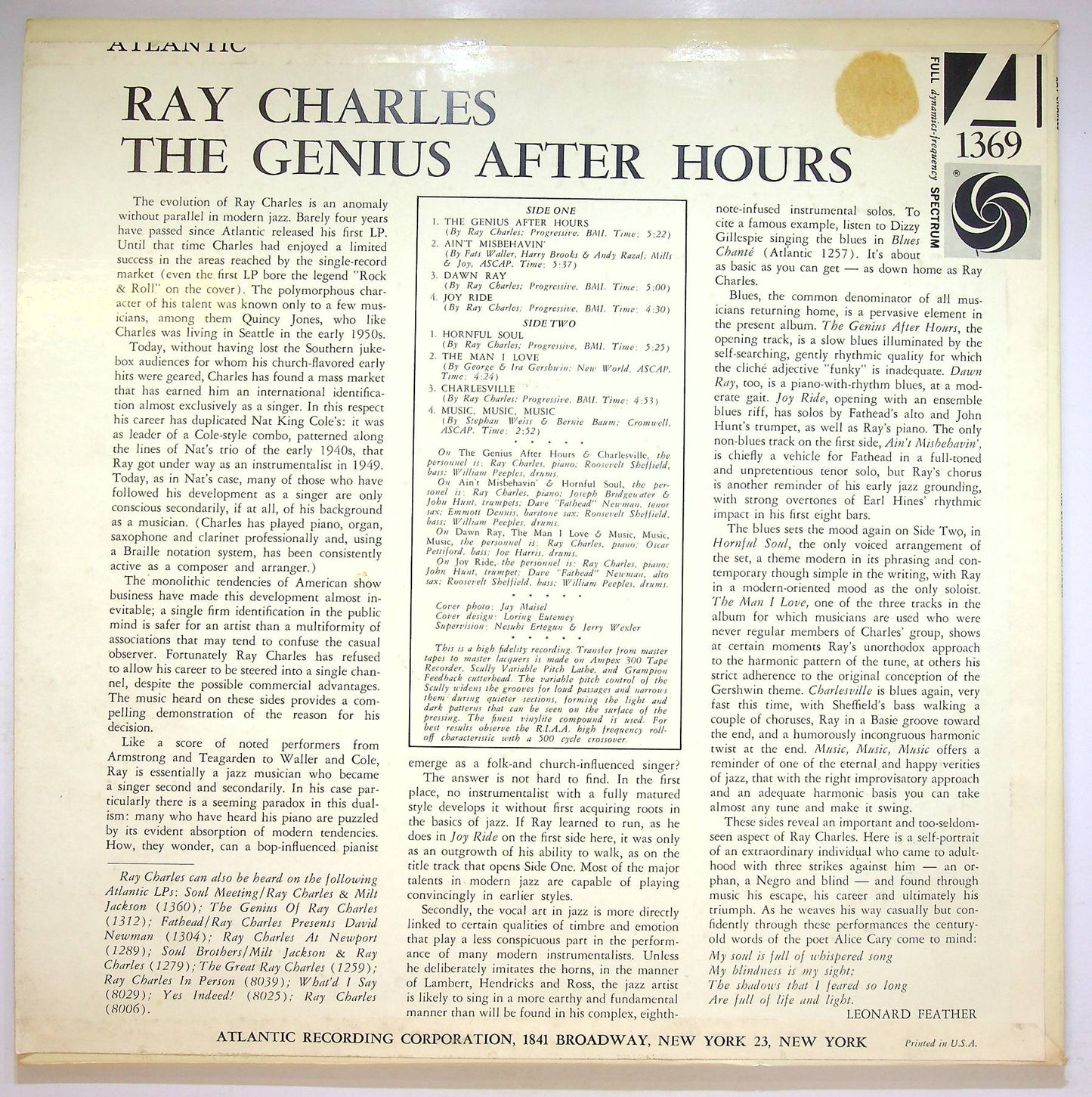EBOND Ray Charles - The Genius After Hours Vinile V071011