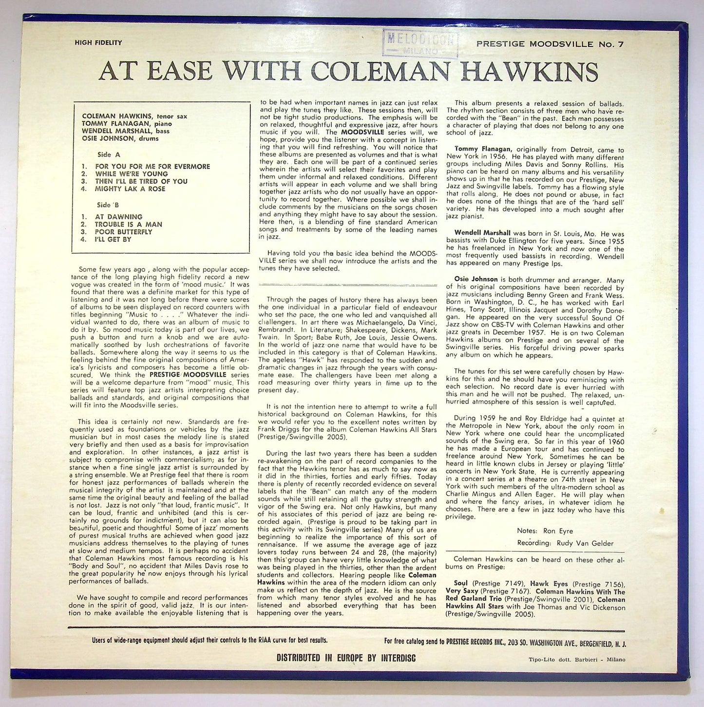 EBOND Coleman Hawkins - At Ease With Coleman Hawkins(RVG) Vinile V071050
