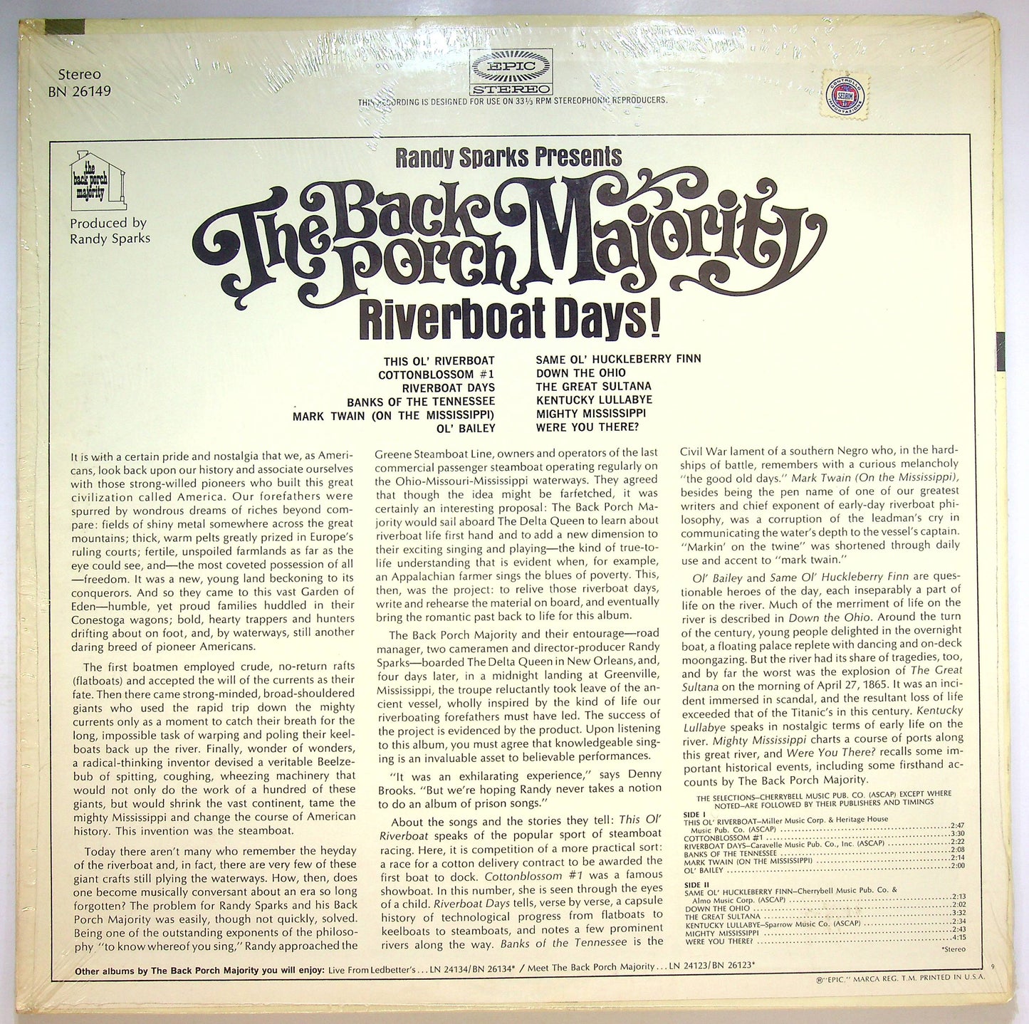EBOND Randy Sparks - The Back Porch Majority - Riverboat Days Vinile V071110