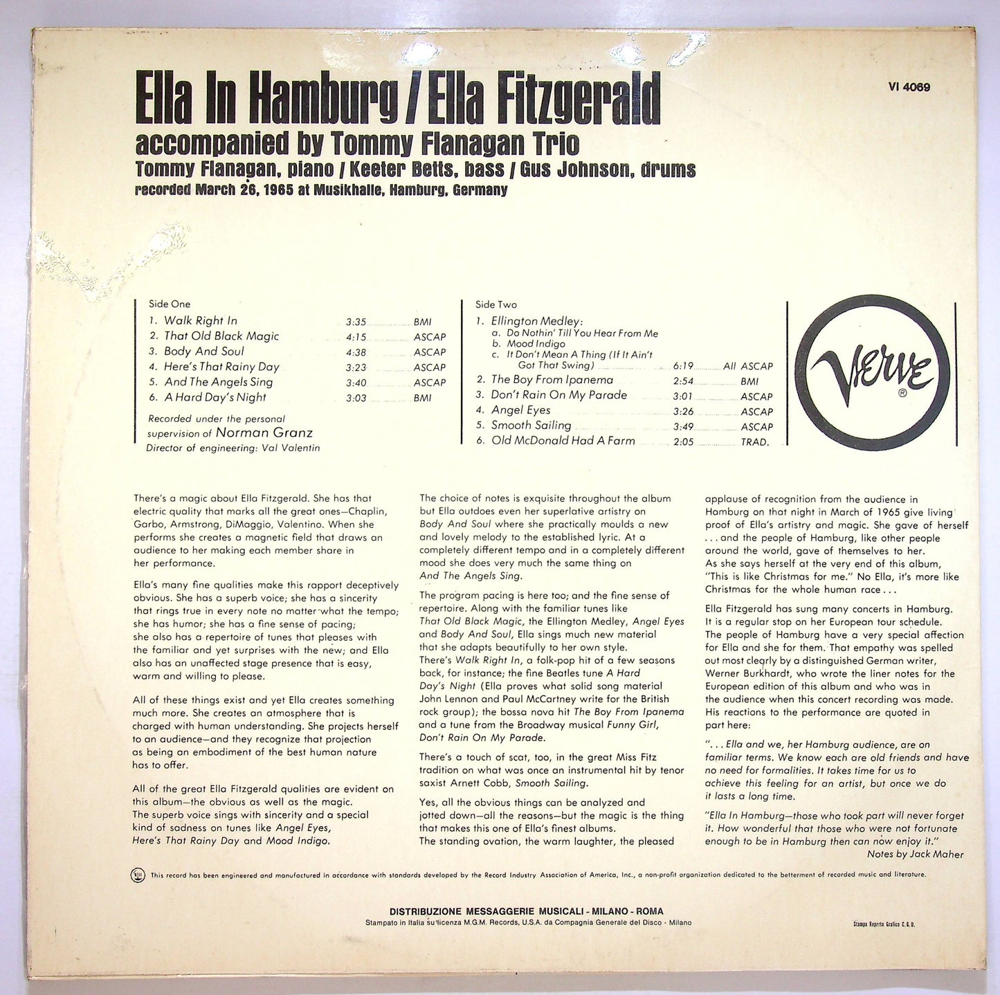 EBOND Ella Fitzgerald - Ella In Hamburg Vinile V072038
