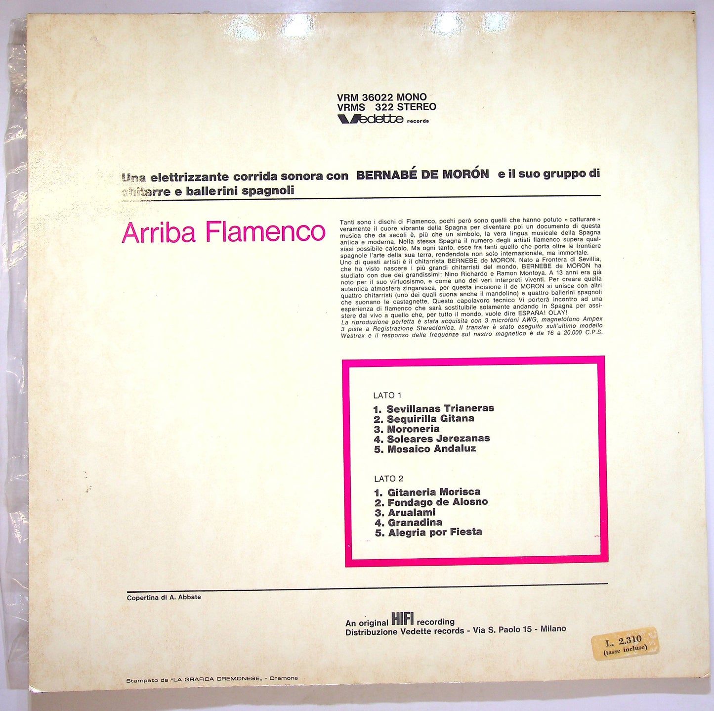 EBOND Bernabe De Moron - Arriba Flamenco Vinile V072040