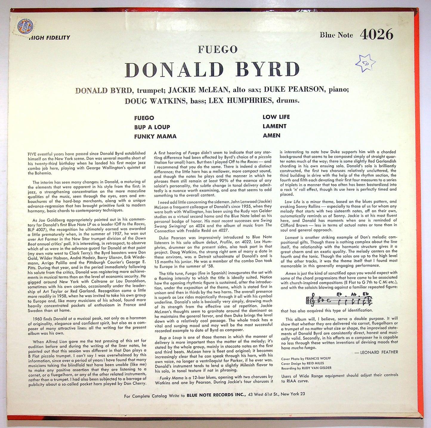 EBOND Donald Byrd - Fuego (Plastylite ear - RVG) Vinile V072089