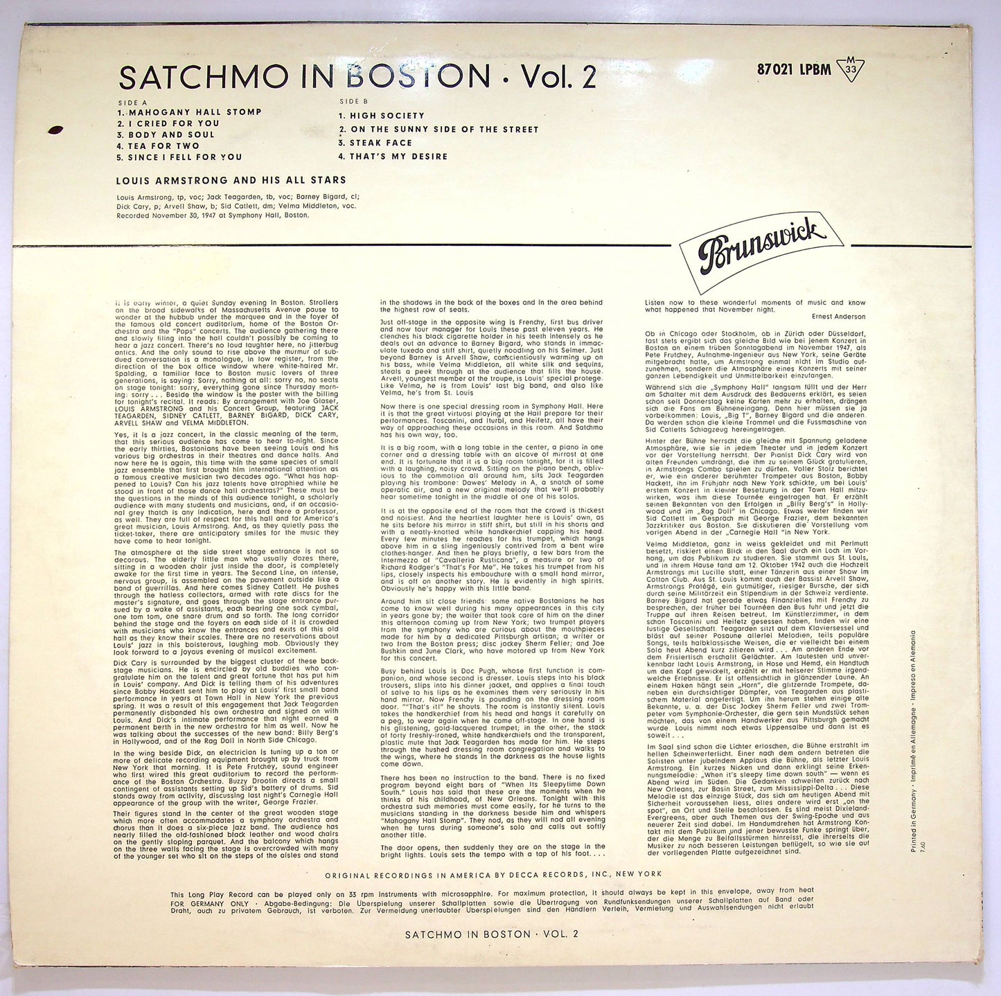 EBOND Louis Armstrong - Satchmo In Boston Vol. 2 Vinile V072094