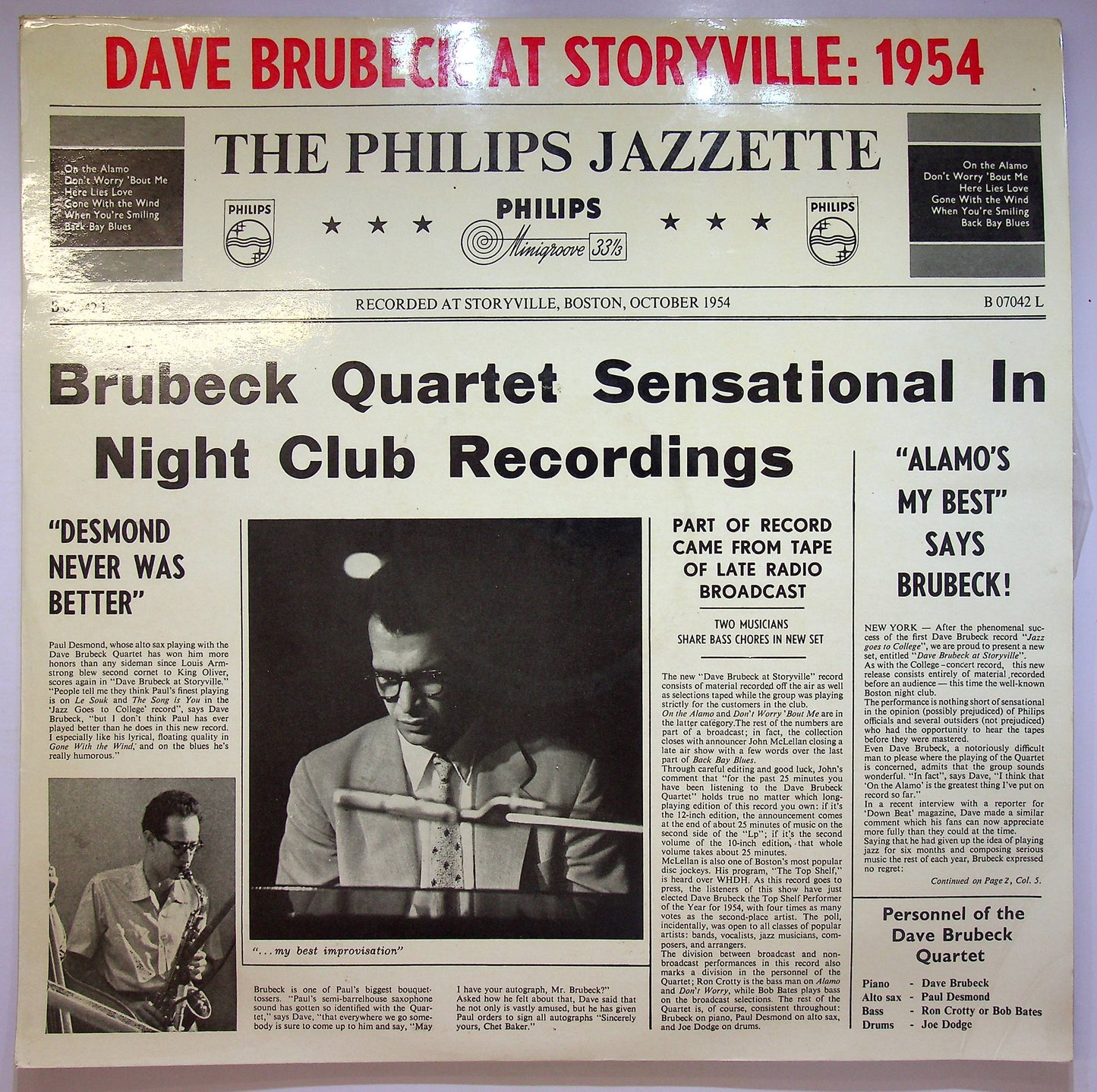 EBOND The Dave Brubeck Quartet - Dave Brubeck At Storyville: 1954 Vinile V072111