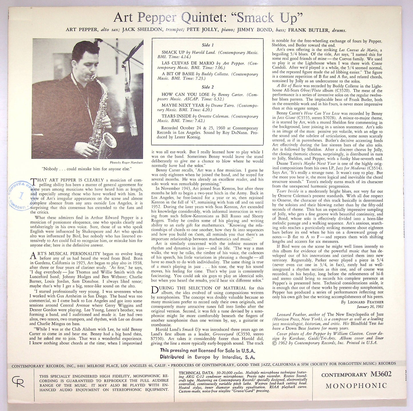 EBOND Art Pepper Quintet - Smack Up Vinile V073100