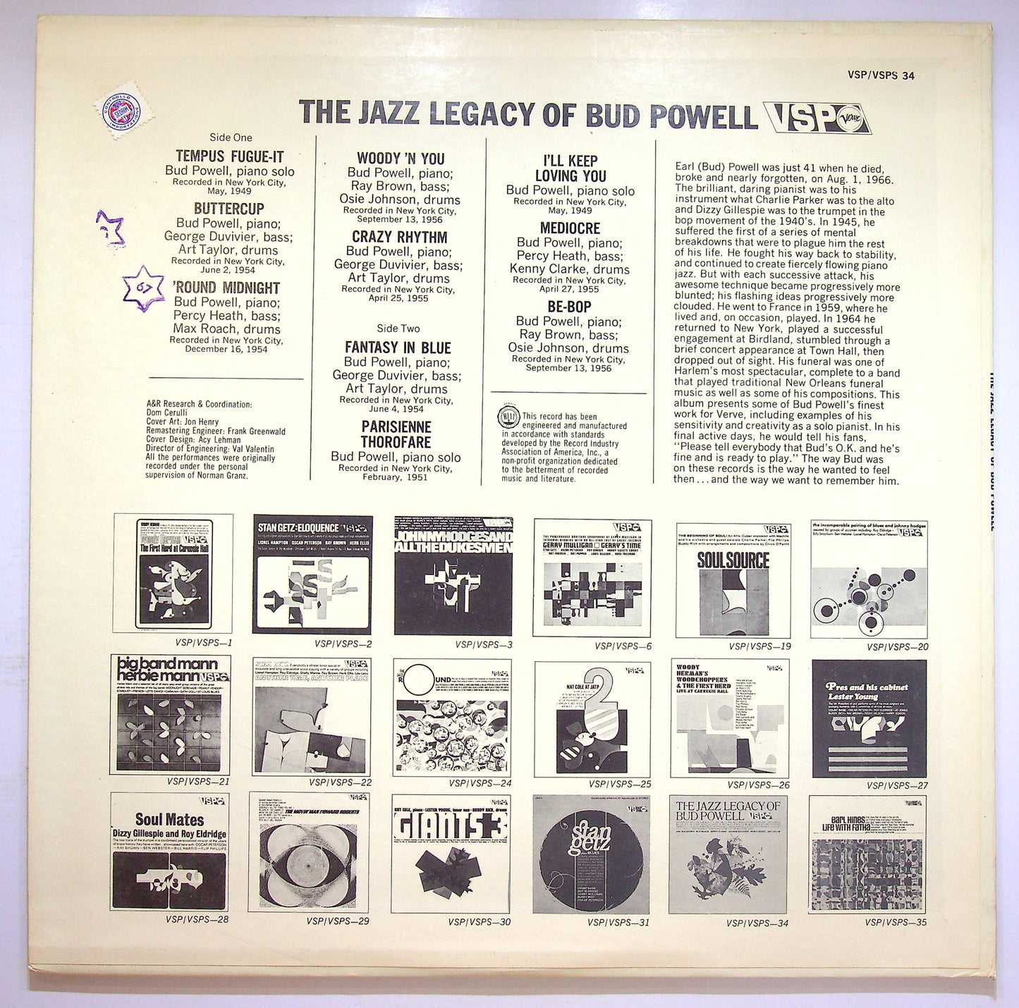 EBOND Bud Powell - The Jazz Legacy Of Bud Powell Vinile V074050