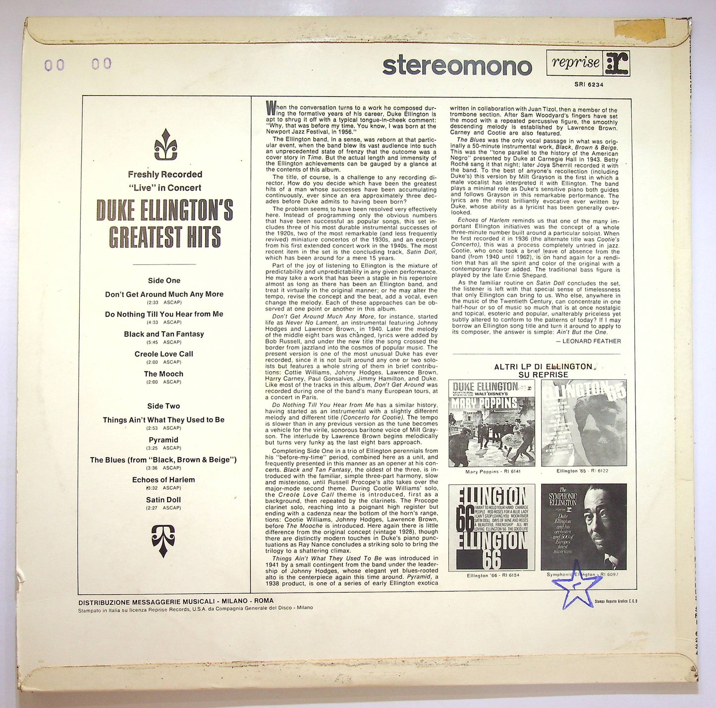EBOND Duke Ellington's Greatest Hits! Recorded Live In Concert Vinile V074090