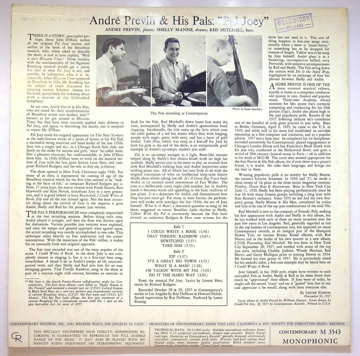 EBOND Modern Jazz Performances Of Songs From Pal Joey Vinile V074098