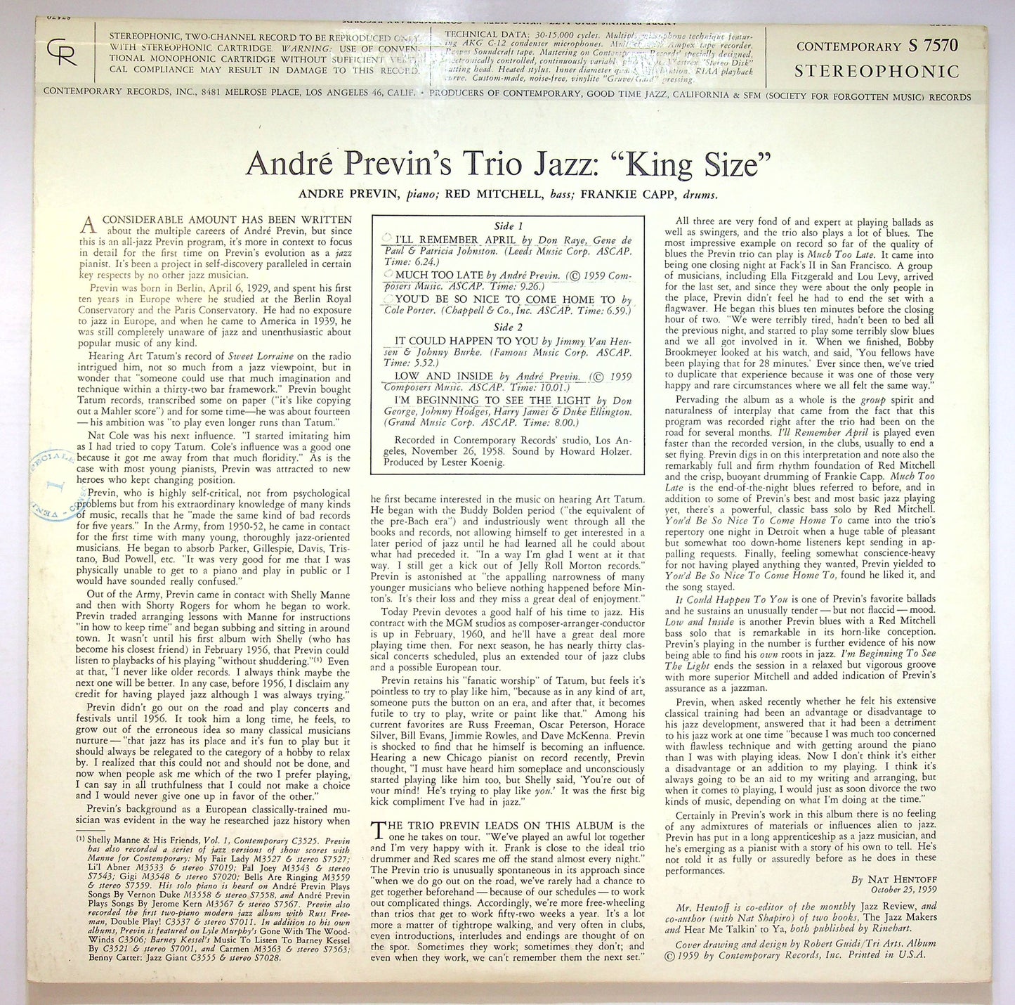 EBOND Andre Previn's Trio Jazz - King Size! Vinile V074109