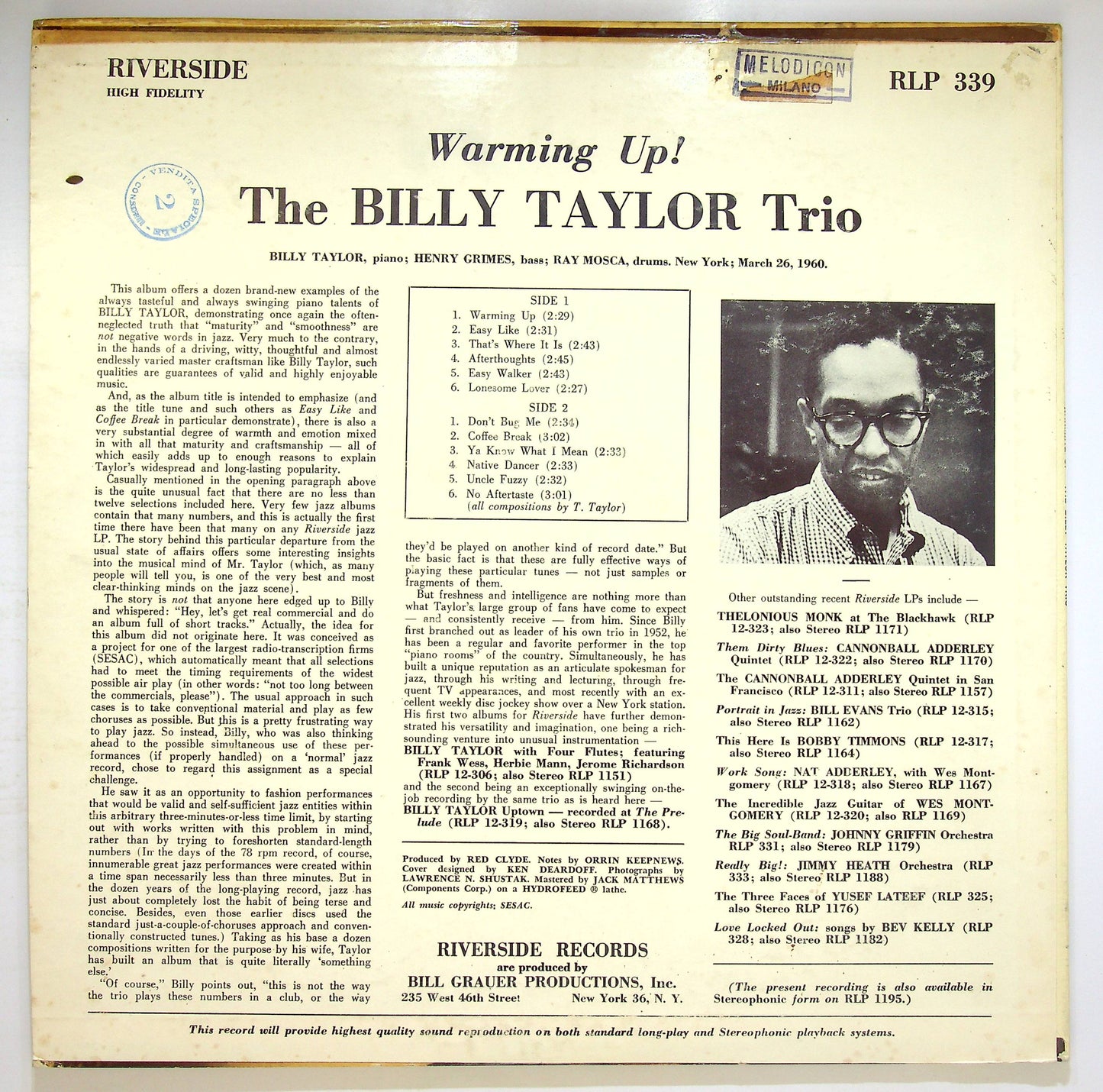 EBOND The Billy Taylor Trio - Warming Up! Vinile V075041