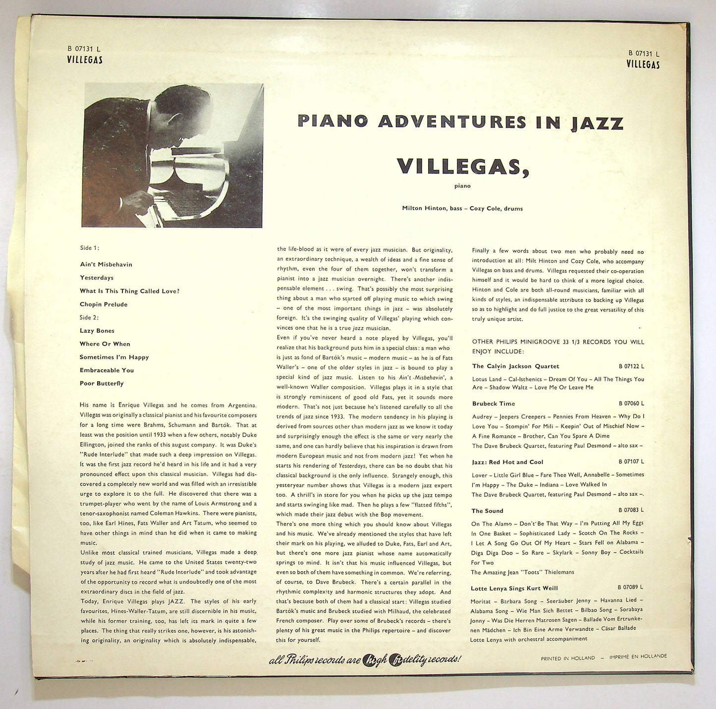 EBOND Enrique Villegas - Piano Adventures In Jazz Vinile V075043