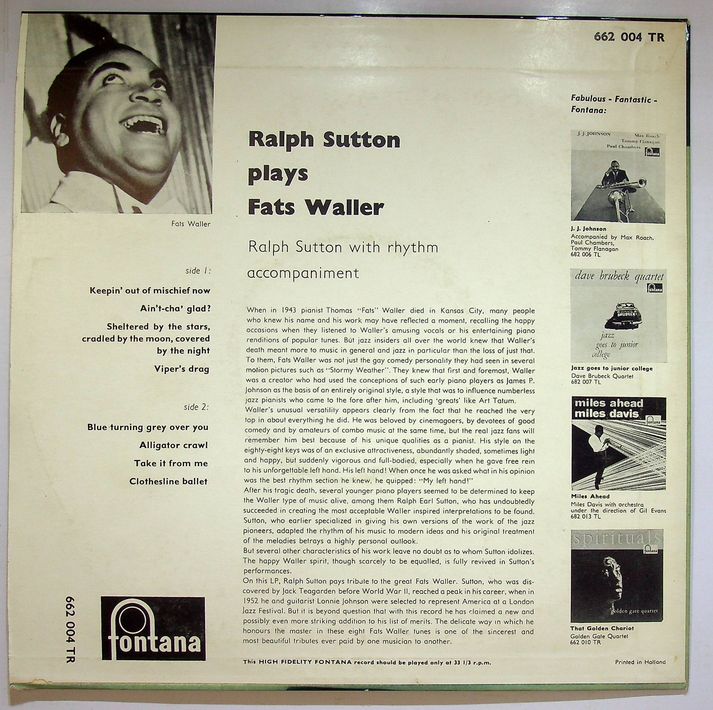 EBOND Ralph Sutton - Ralph Sutton Plays Fats Waller Vinile V075052