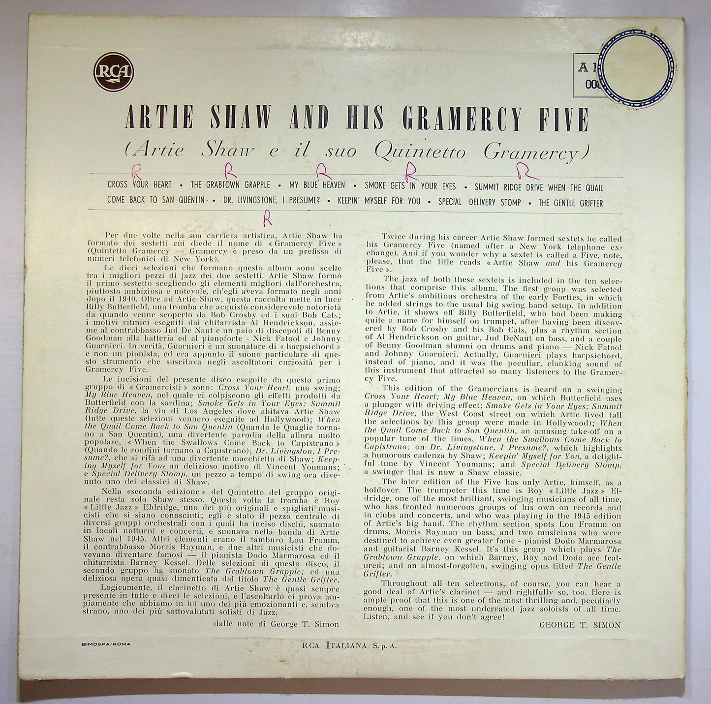 EBOND Artie Shaw And His Gramercy Five Vinile V075063
