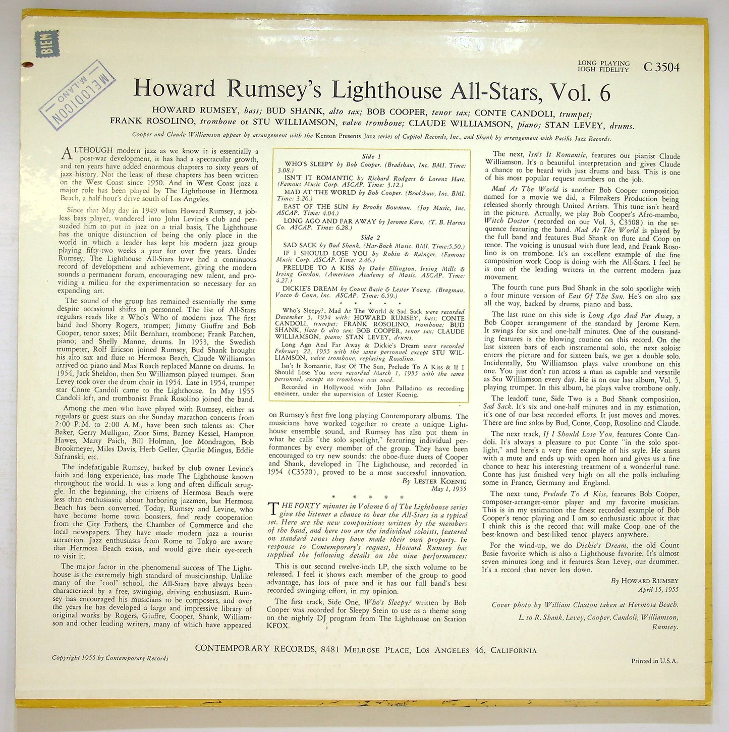 EBOND Howard Rumsey's Lighthouse All-Stars - Vol. 6 Vinile V075136