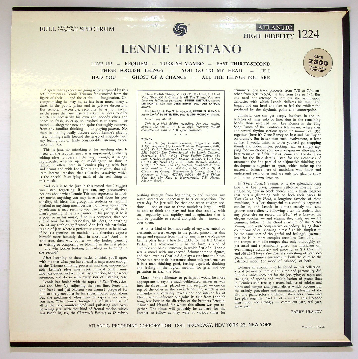 EBOND Lennie Tristano - Lennie Tristano Vinile V075143